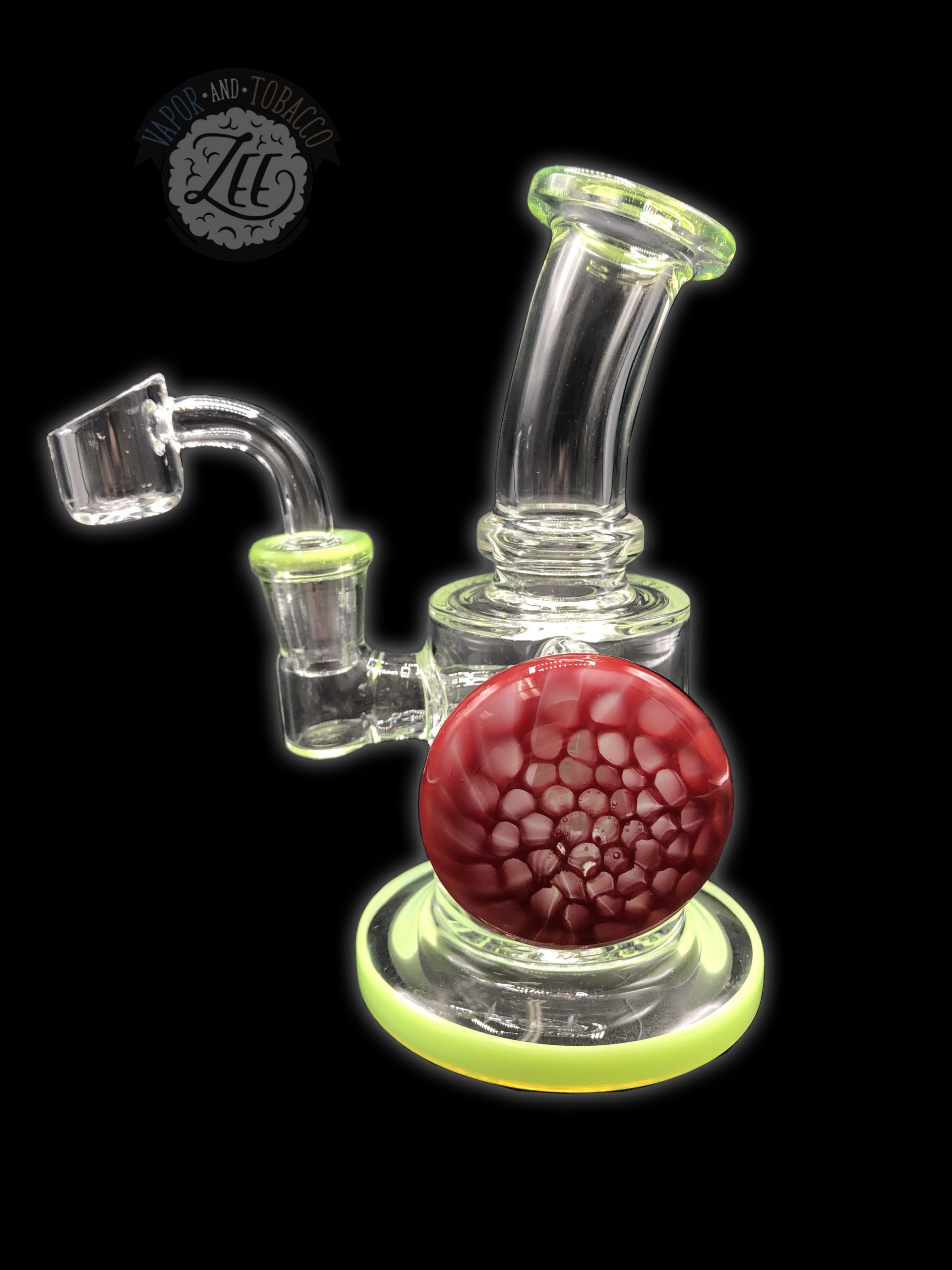 PRESCRIBED GLASS: 7" SLIME GREEN & RED GEM HANDLE RIG