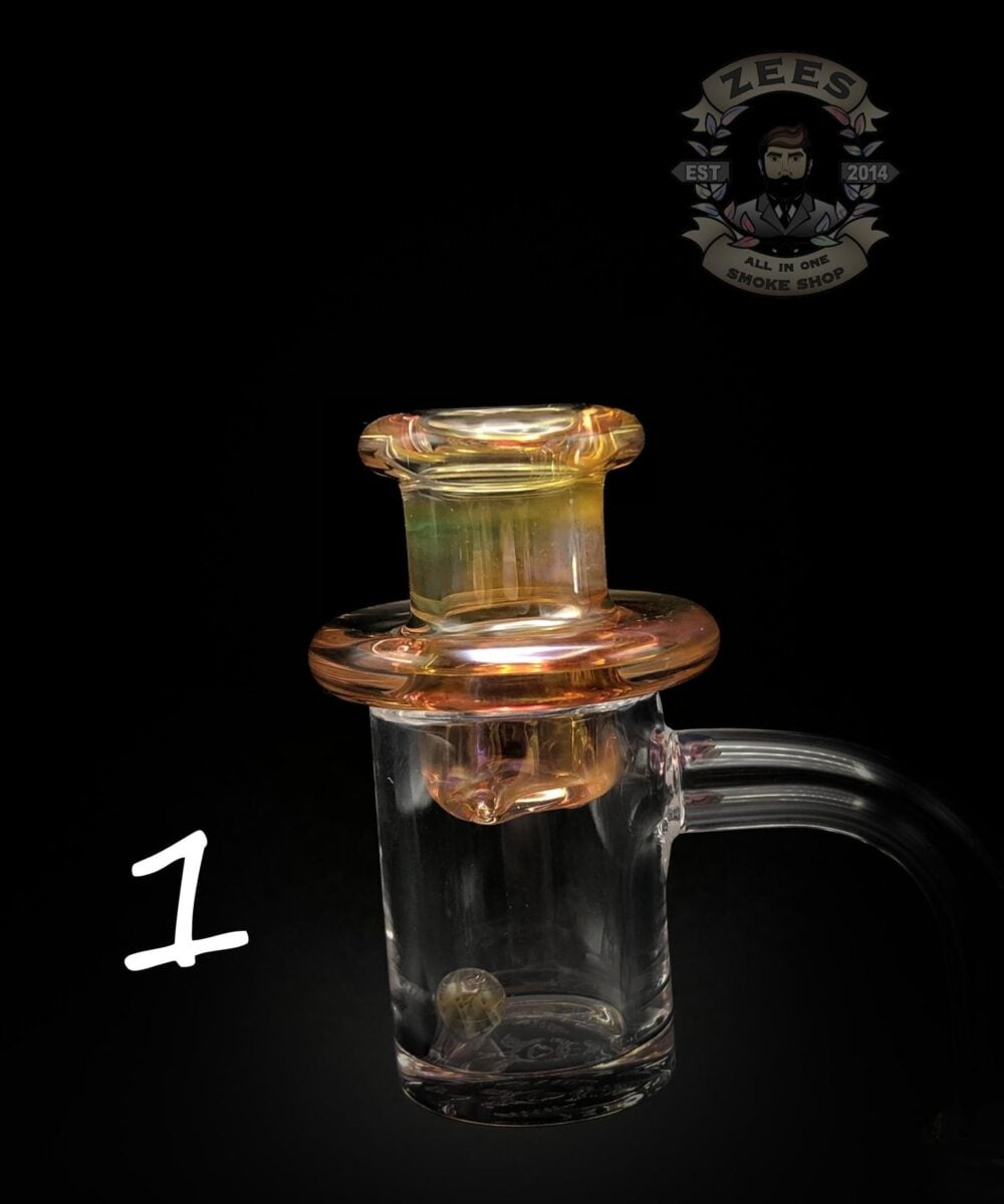JFK GLASS: FUMED SPINNER CAP FOR BANGERS W/ PEARL