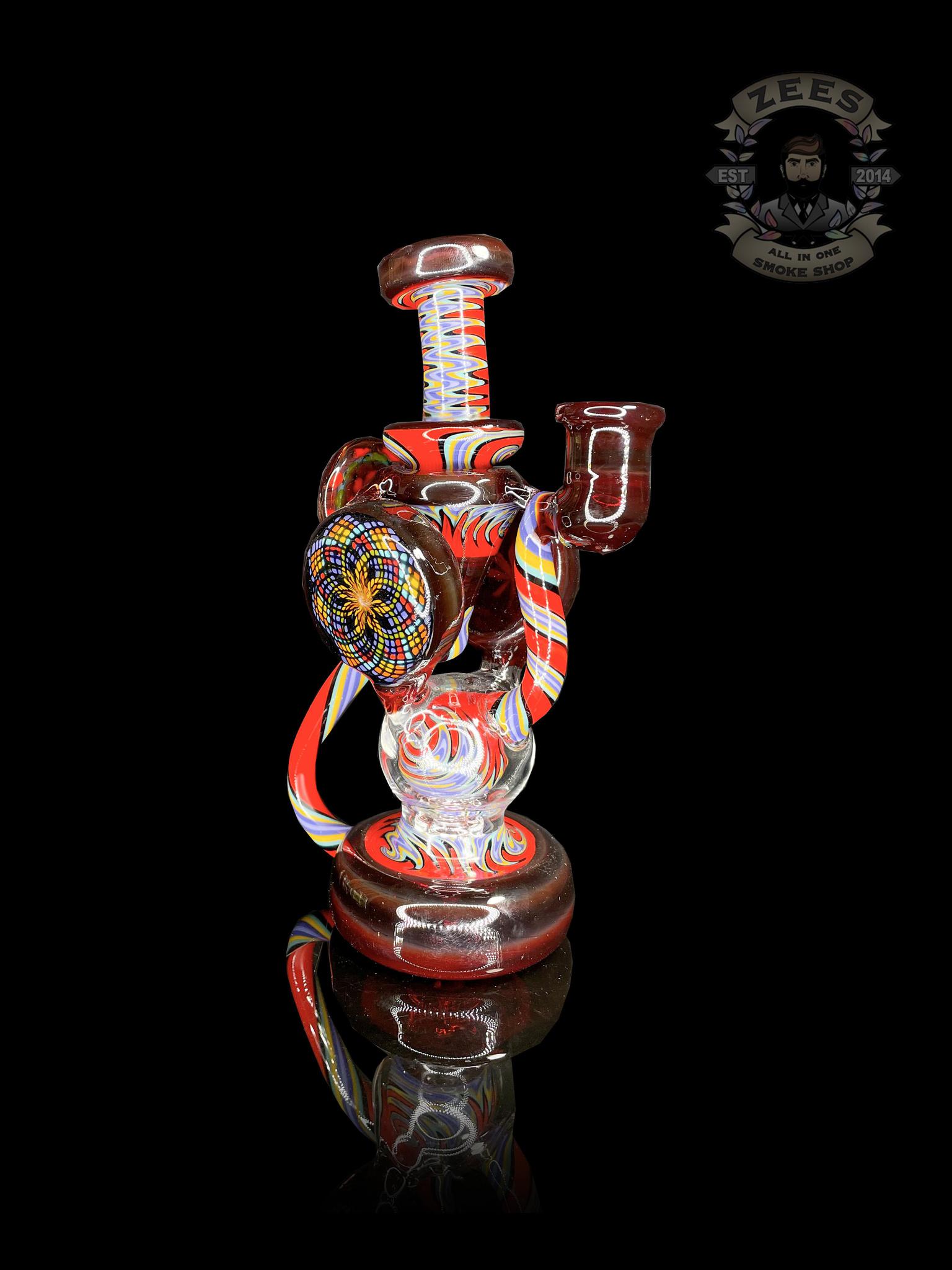 CLARKIE CLARK GLASS: FULLY WORKED DUAL DISK UPTAKE RECYCLER #6