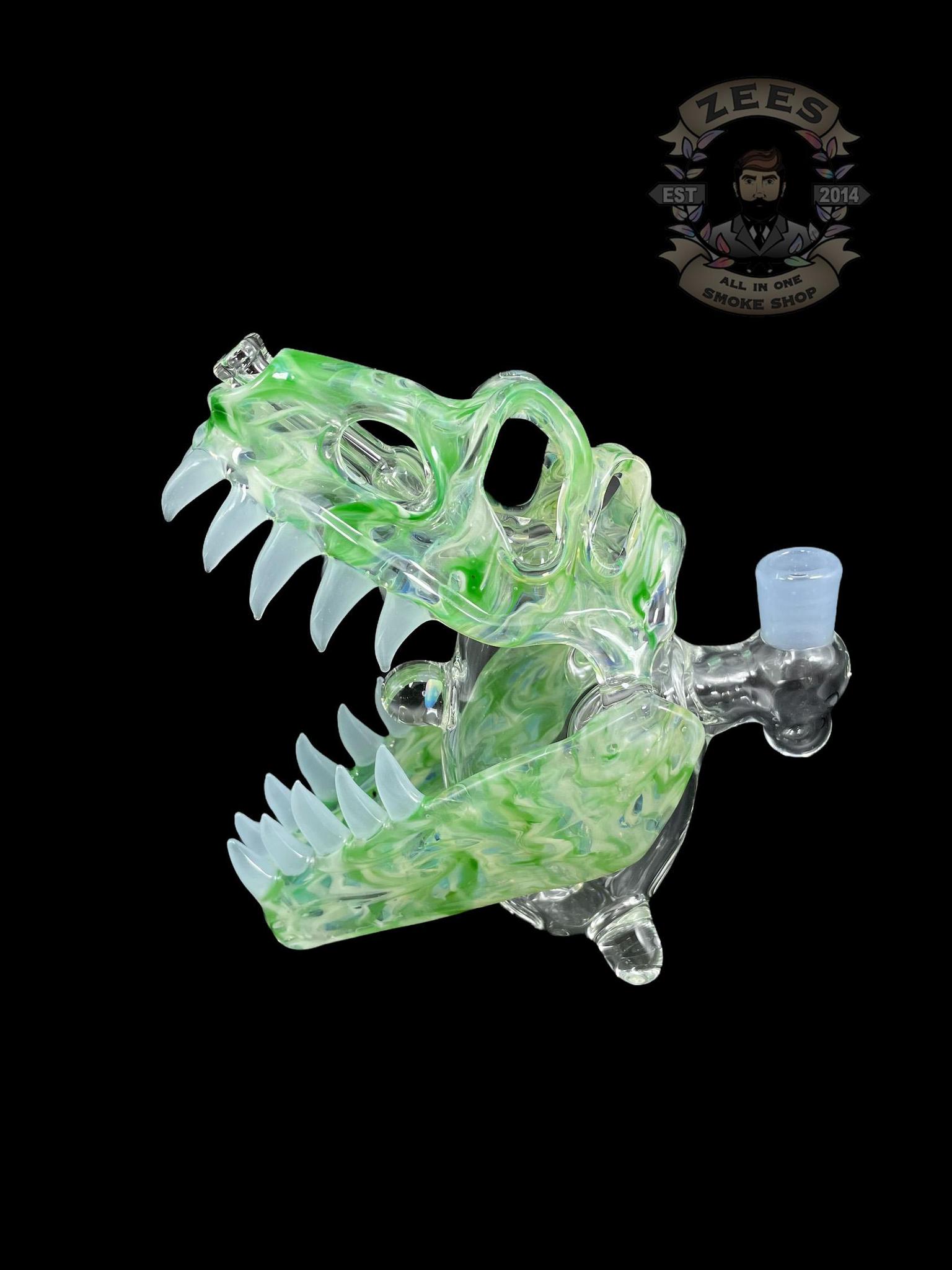 SLURM SNOB GLASS: GREEN W/ FROSTY WHITE TEETH DINO SKULL RIG - Image 2