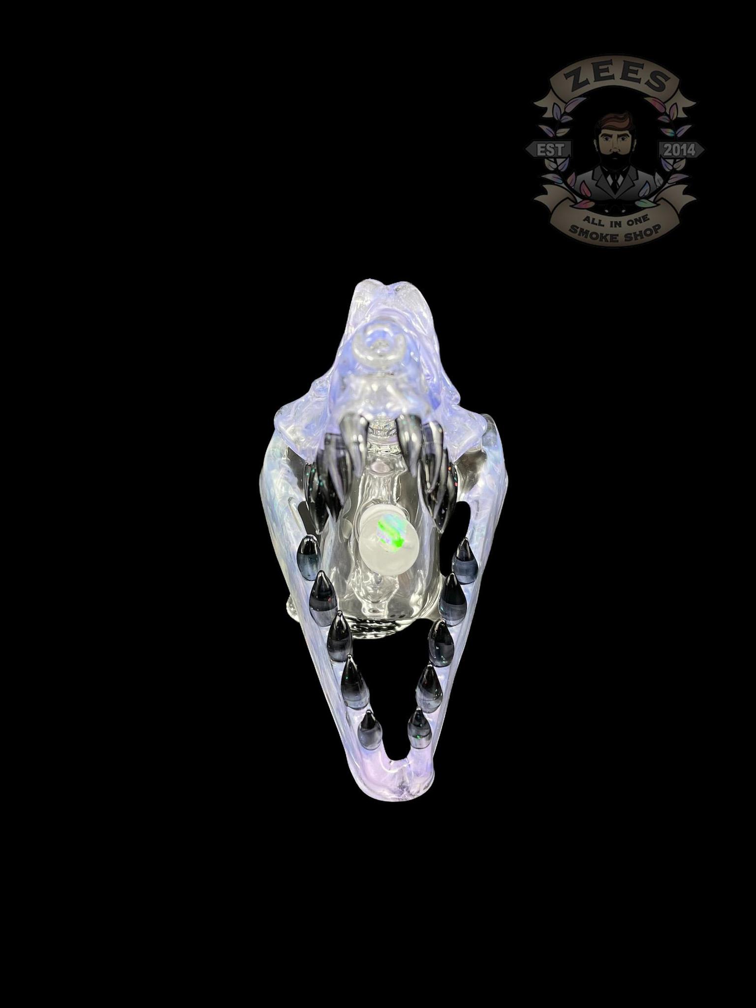 SLURM SNOB GLASS: PURPLE W/ CRUSHED BLACK OPAL TEETH DINO SKULL RIG - Image 3