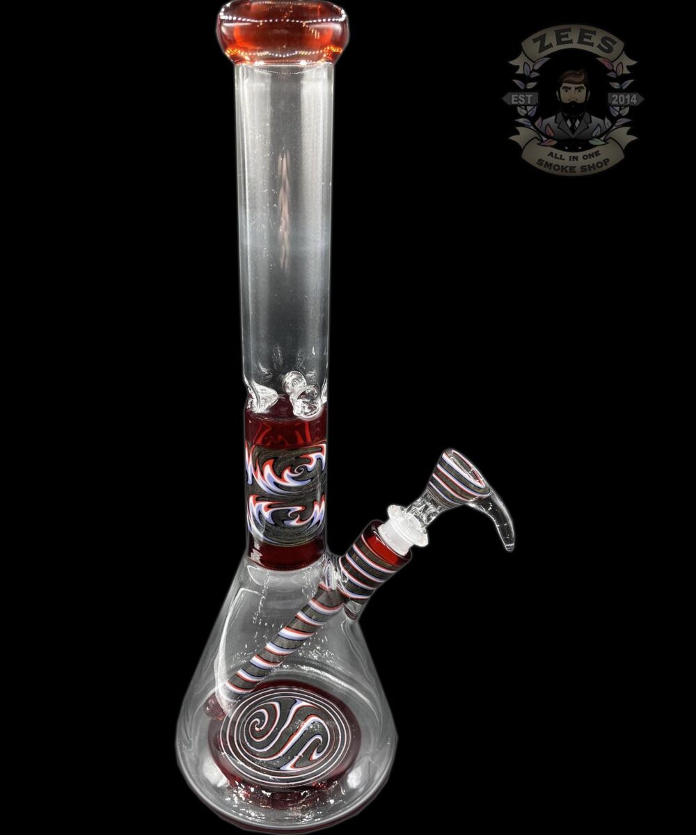 AUGY GLASS: 18" RED ELVIS AND BARBERSHOP WIG WAG BEAKER