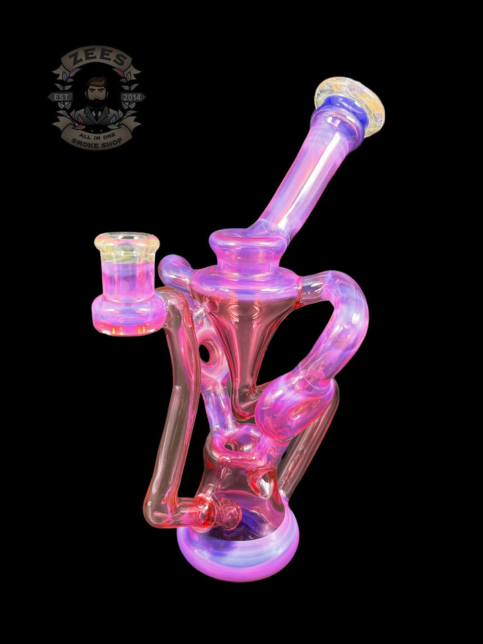 SWEET JUSTICE GLASS: PINK SLYME AND POMEGRANATE SWISS DOUBLE DOUGHNUT RECYCLER - Image 2