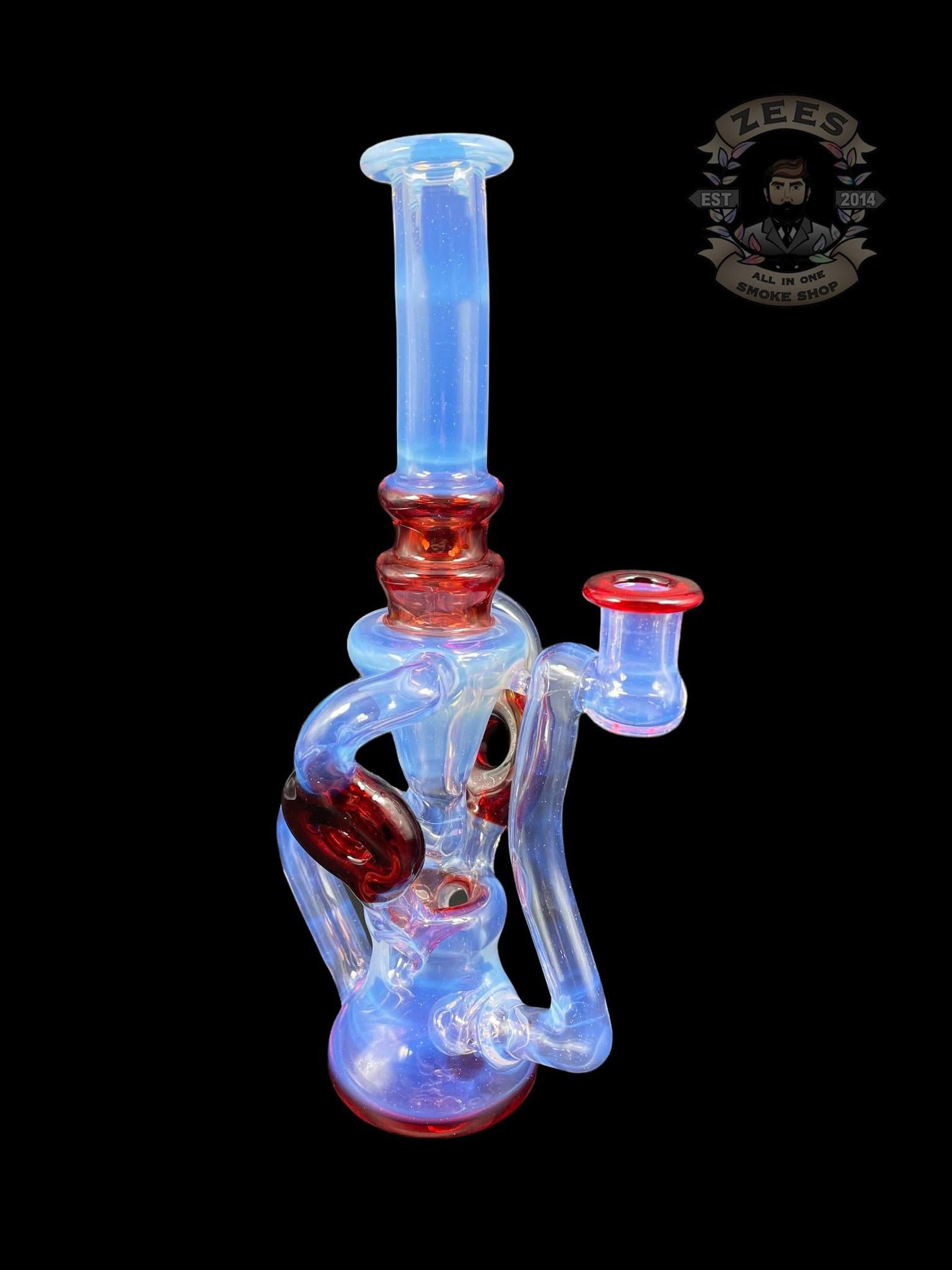 SWEET JUSTICE GLASS: GHOST AND POMEGRANATE SWISS DOUBLE DOUGHNUT RECYCLER