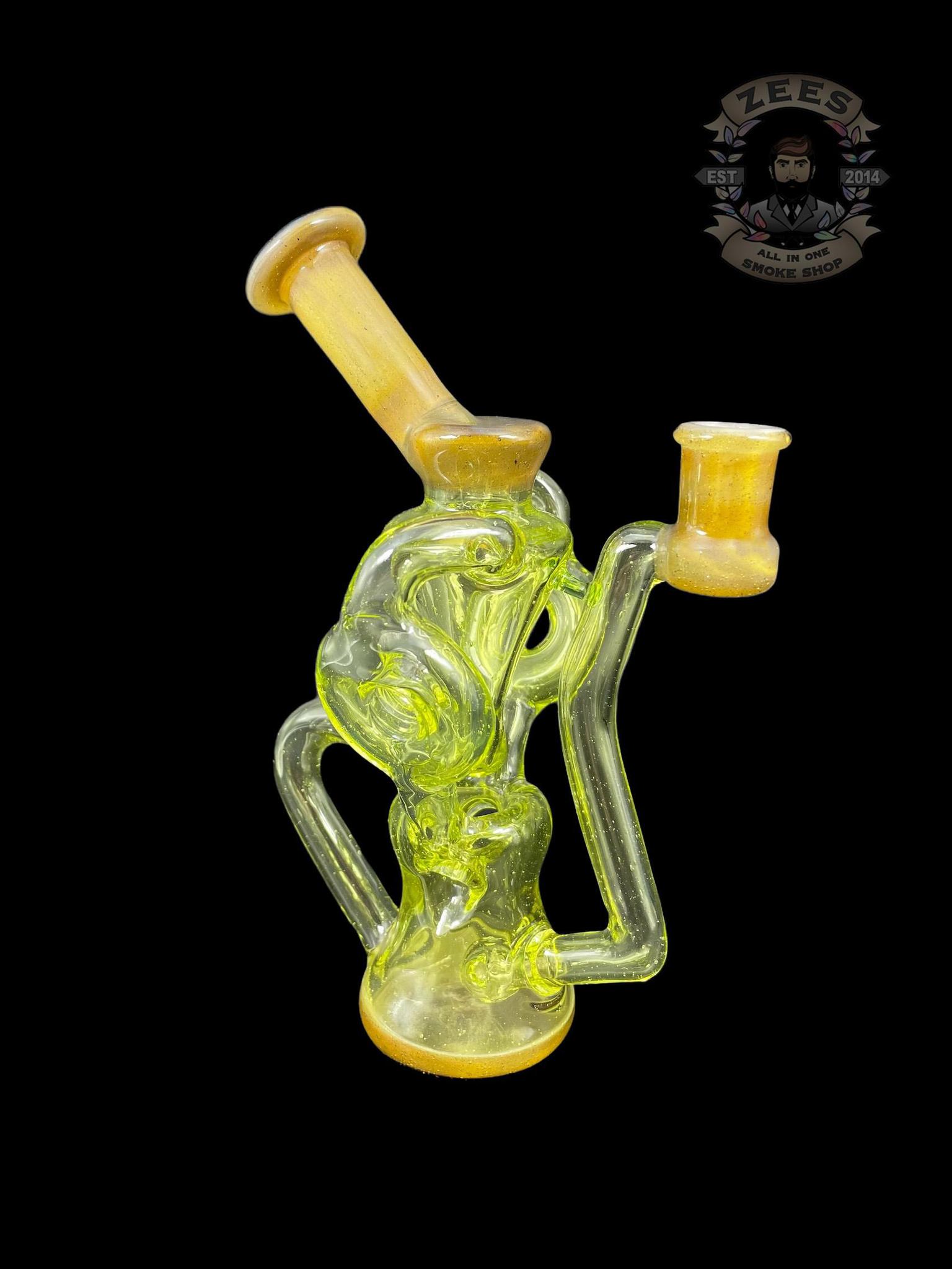 SWEET JUSTICE GLASS: UV LIME DROP SWISS DOUBLE DOUGHNUT RECYCLER