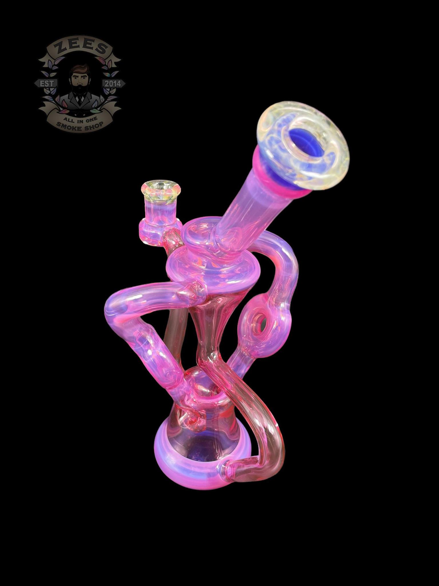 SWEET JUSTICE GLASS: PINK SLYME AND POMEGRANATE SWISS DOUBLE DOUGHNUT RECYCLER - Image 4