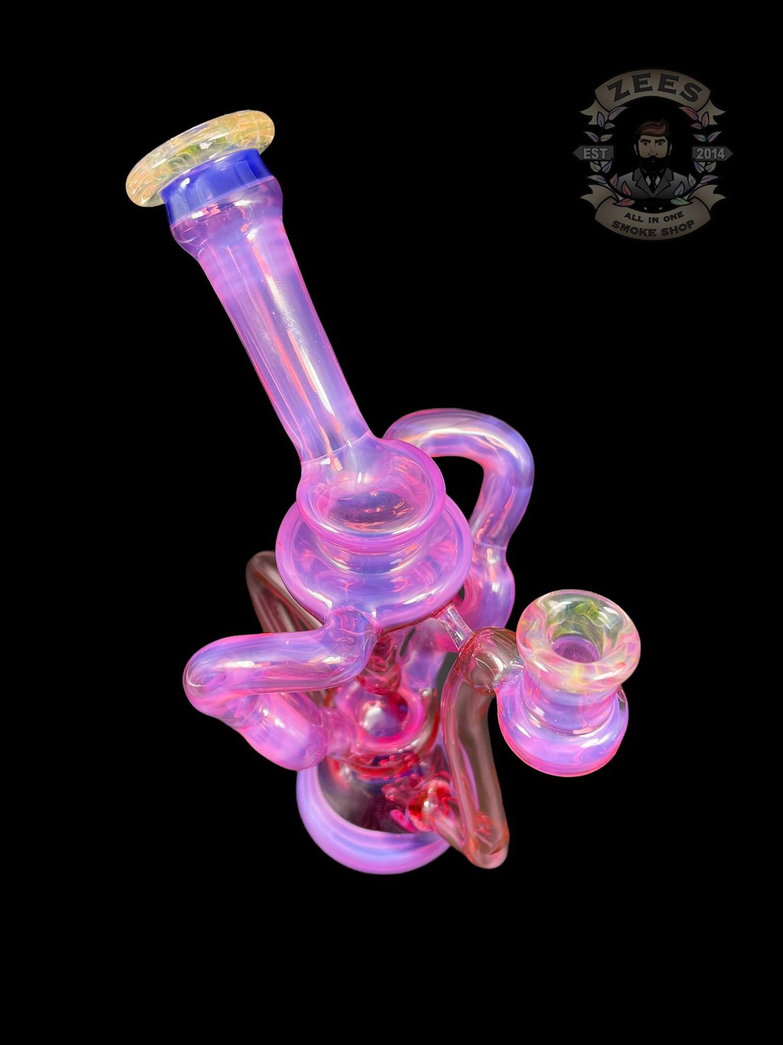 SWEET JUSTICE GLASS: PINK SLYME AND POMEGRANATE SWISS DOUBLE DOUGHNUT RECYCLER - Image 5