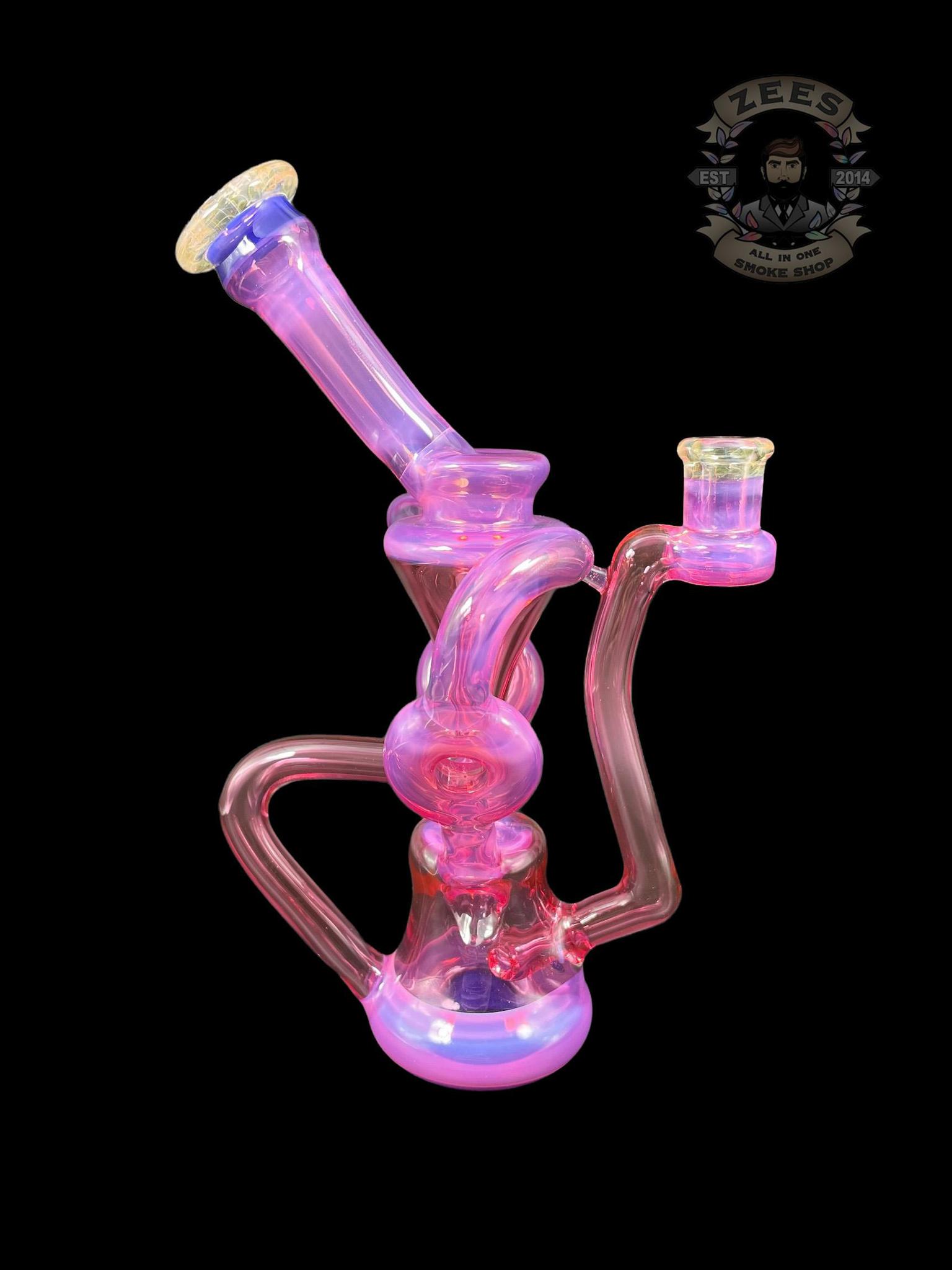 SWEET JUSTICE GLASS: PINK SLYME AND POMEGRANATE SWISS DOUBLE DOUGHNUT RECYCLER - Image 3
