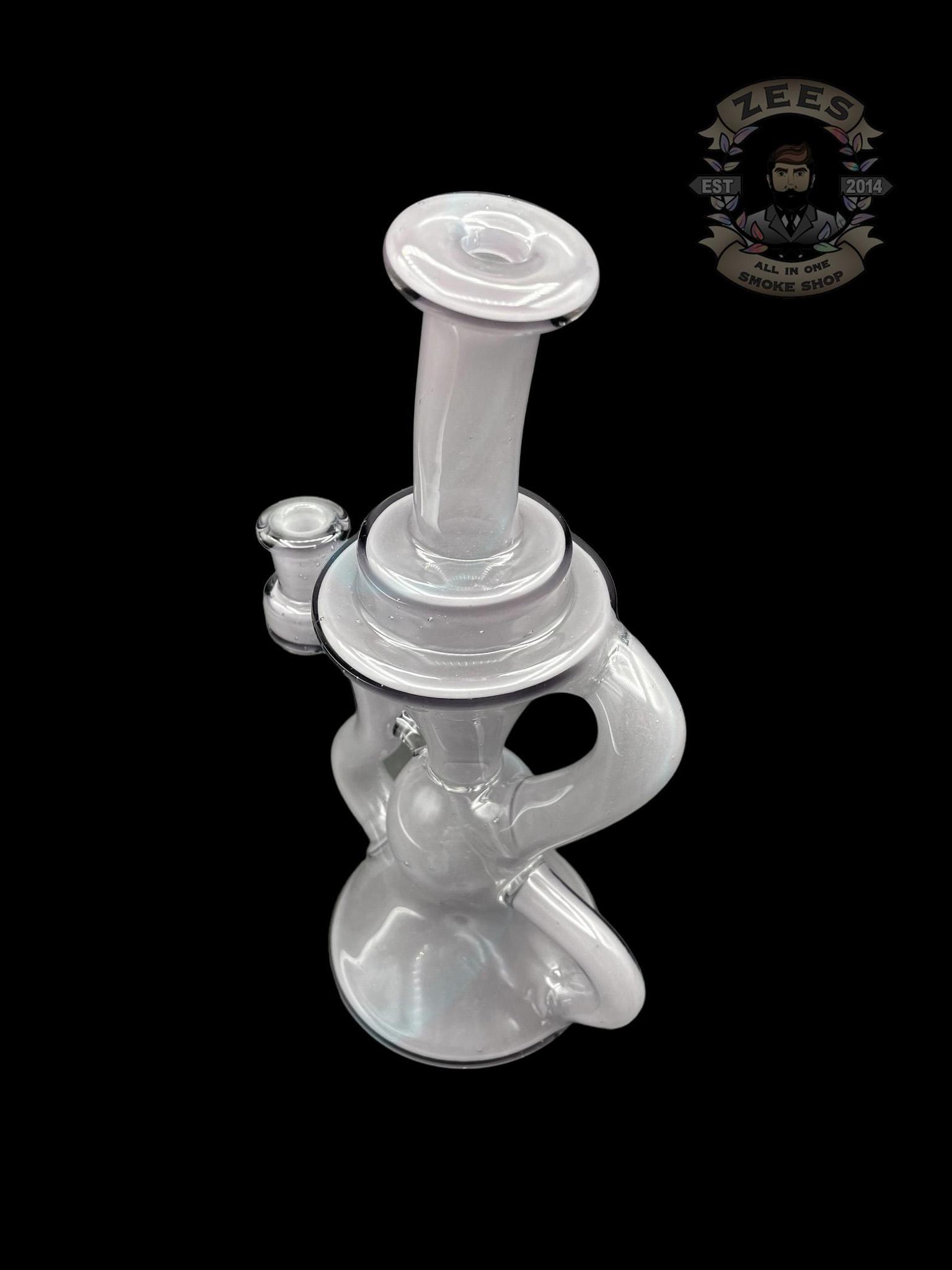 BLOB GLASS: PURPLE RAINBOW OVER ICEY WHITE SATIN KLEIN RECYCLER - Image 4