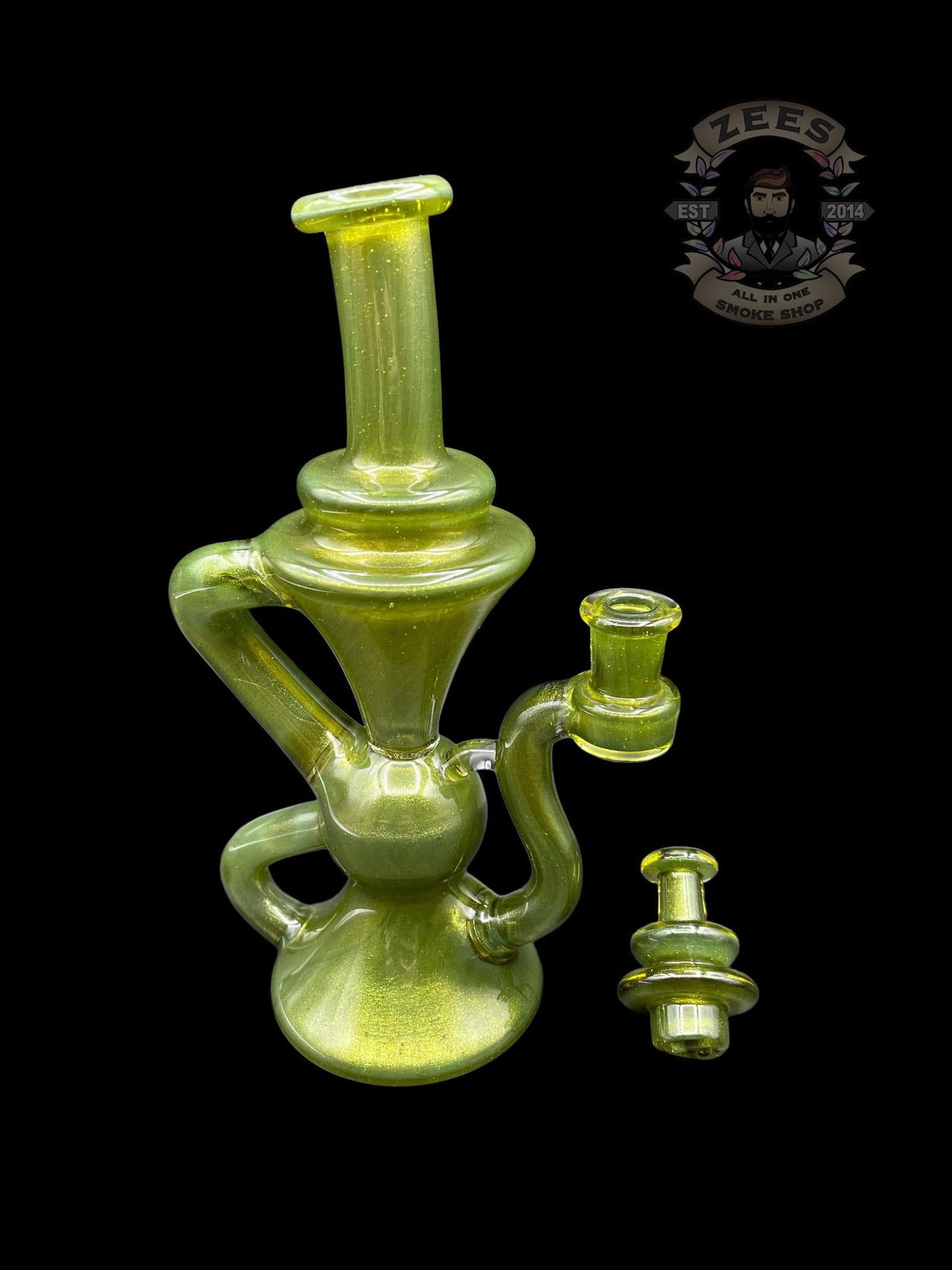 BLOB GLASS: GREEN CHILI OVER ICEY WHITE SATIN KLEIN RECYCLER