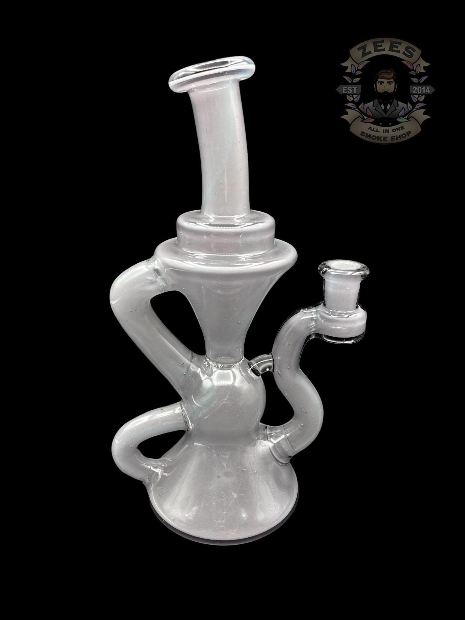 BLOB GLASS: PURPLE RAINBOW OVER ICEY WHITE SATIN KLEIN RECYCLER - Image 3