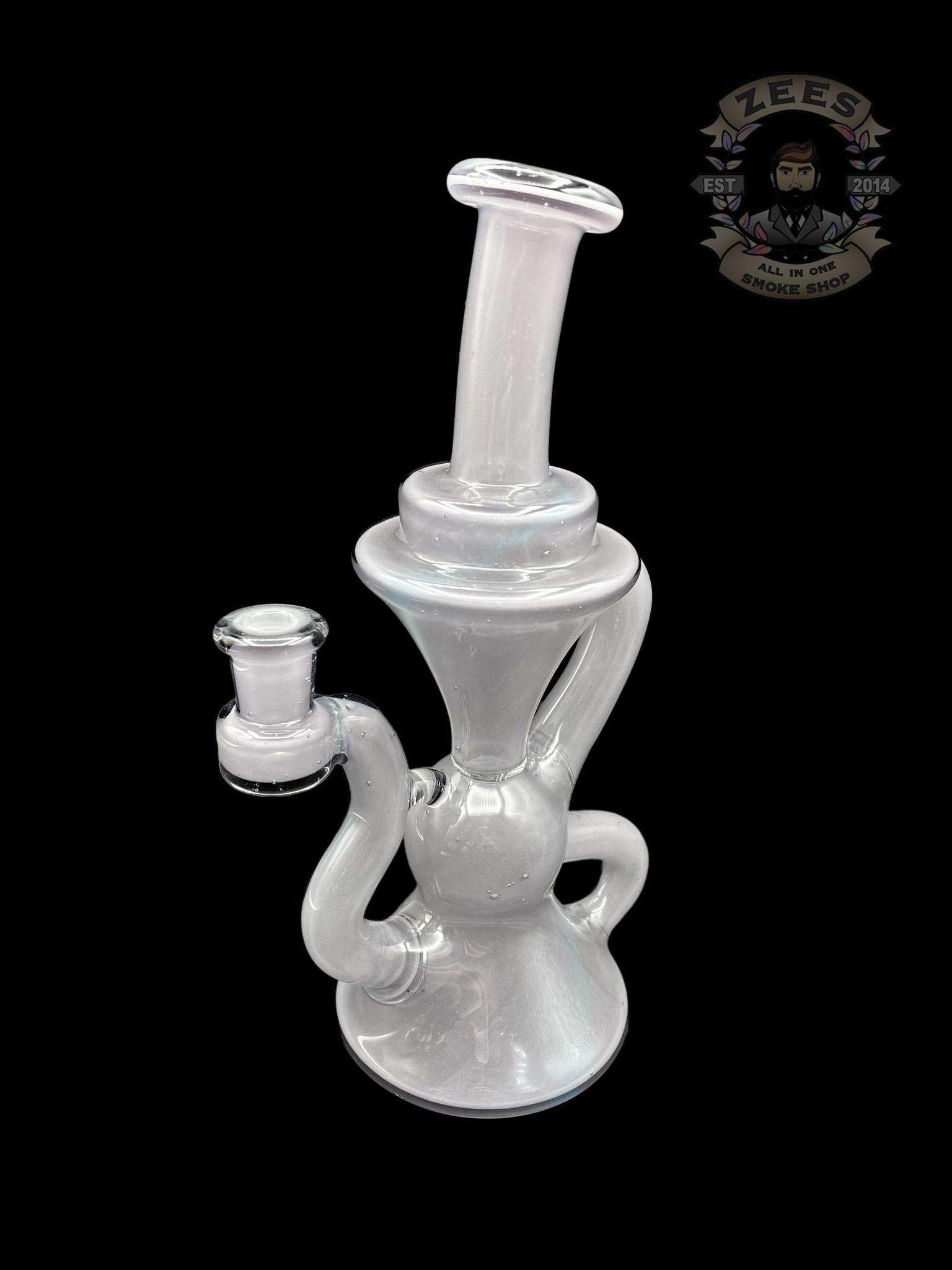 BLOB GLASS: PURPLE RAINBOW OVER ICEY WHITE SATIN KLEIN RECYCLER - Image 2