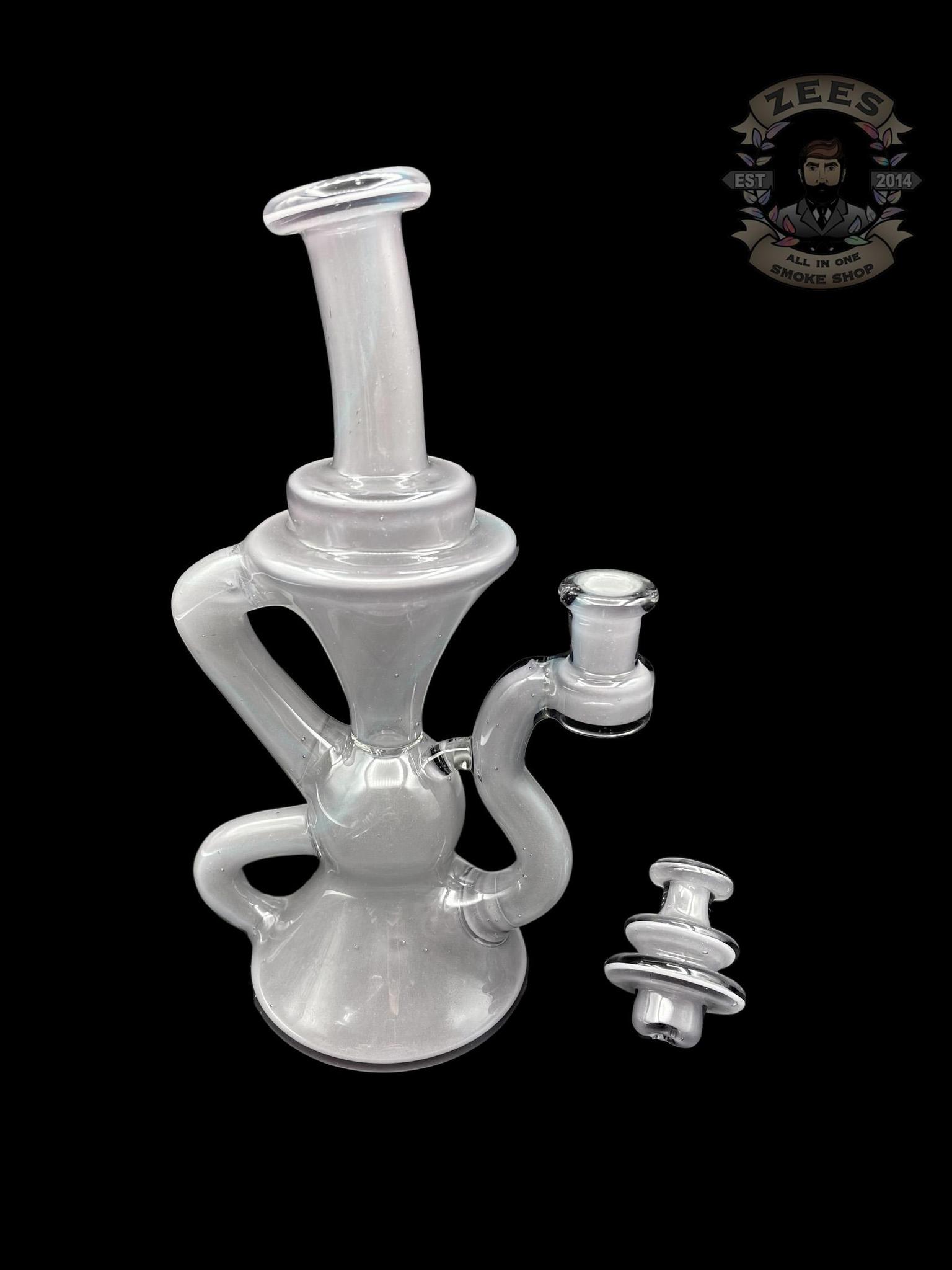 BLOB GLASS: PURPLE RAINBOW OVER ICEY WHITE SATIN KLEIN RECYCLER