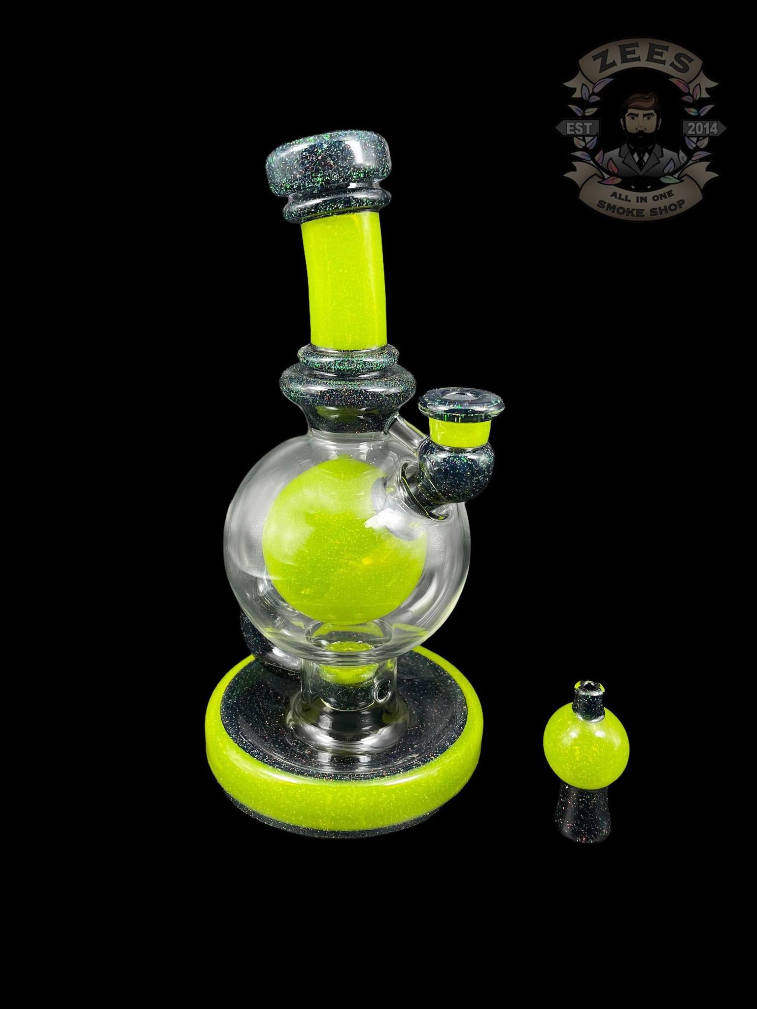 BRENT 503: 8" LIME DROP BLACK CRUSHED OPAL BALL RIG W/ MATCHING CAP - Image 2