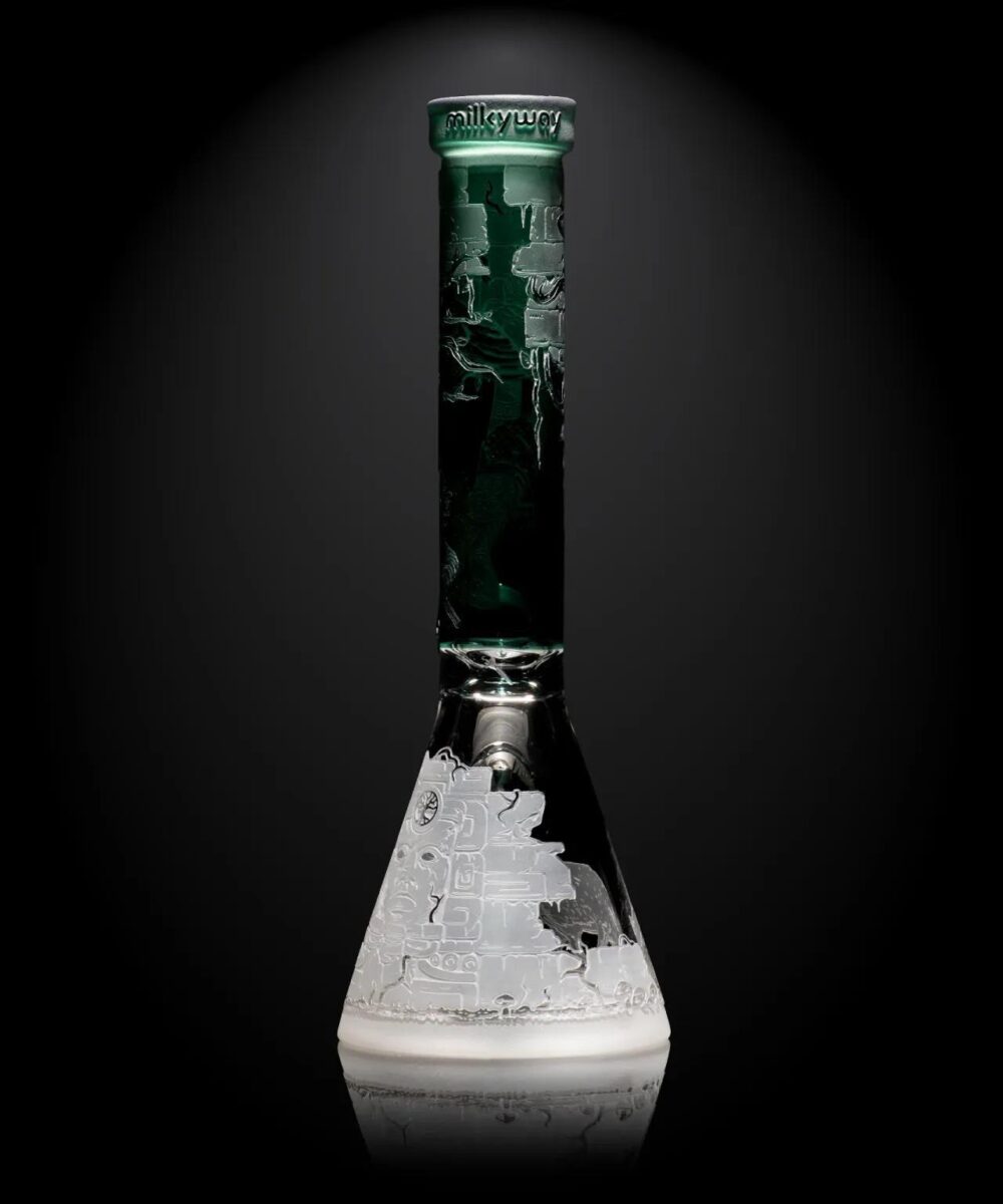Alternative view of MILKY WAY GLASS: 11" ANCIENT RUINS TEAL BEAKER (MK-1206)
