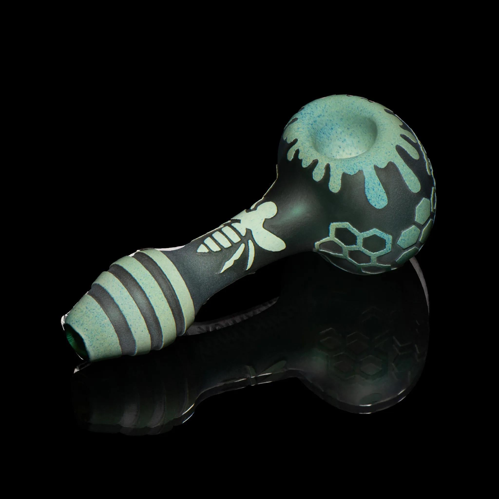 MILKY WAY GLASS: BEE HIVE GREEN HAND PIPE