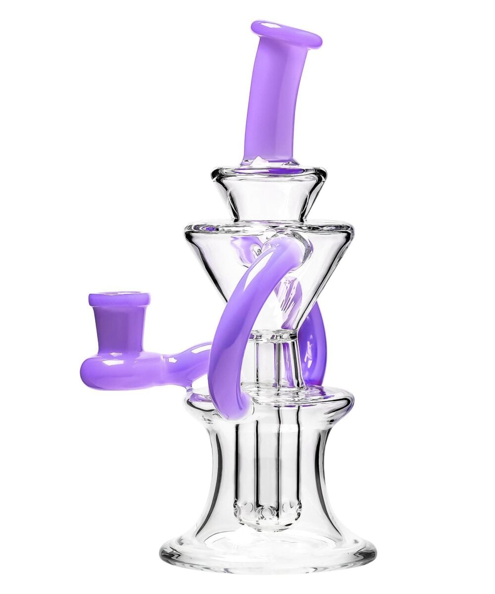IRIDESCENT GLASS: 6" TWO CHAMBER DUAL RECYCLER COLOR ACCENTED - MILKY PURPLE