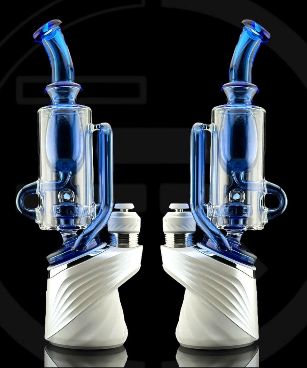 IRIDESCENT GLASS: INDIGLOW INCYCLER WITH ENCASED OPAL PUFFCO PEAK ATTACHMENT