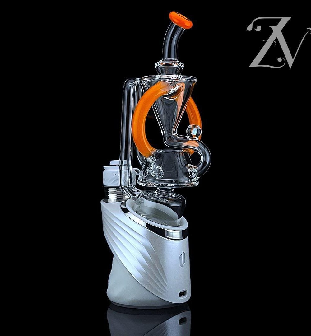 IRIDESCENT GLASS: SUPERIOR ECO FLOATER PUFFCO PEAK ATTACHMENT - CALIFORNIA ORANGE WITH FACETED OPAL