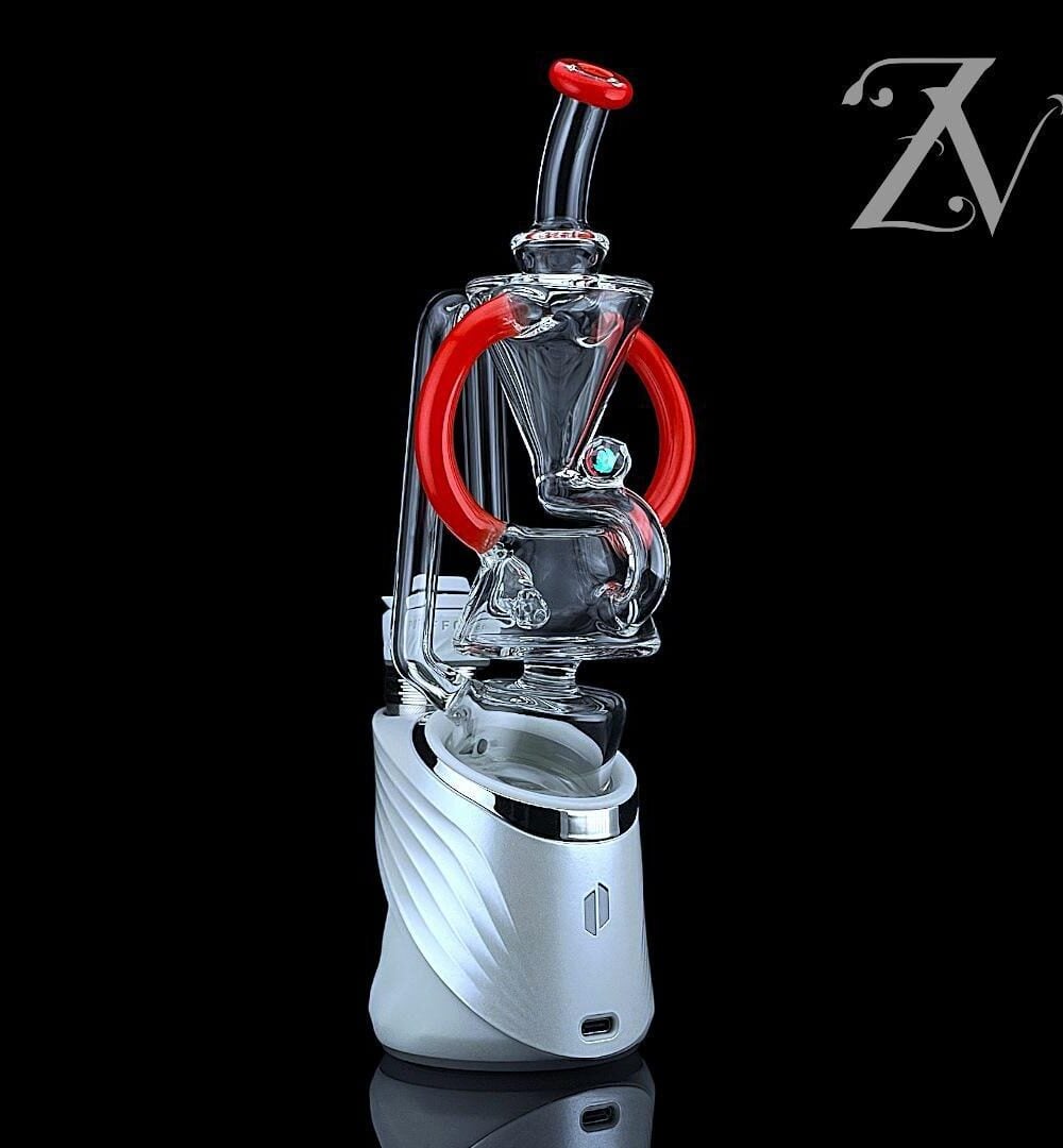 IRIDESCENT GLASS: SUPERIOR ECO FLOATER PUFFCO PEAK ATTACHMENT - APPLE RED WITH FACETED OPAL
