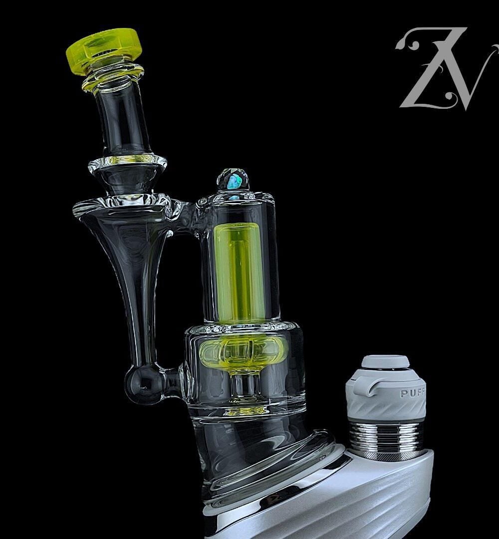 IRIDESCENT GLASS: SUPERIOR ECO RBR PUFFCO PEAK ATTACHMENT - LEMON CANDY WITH FACETED OPAL