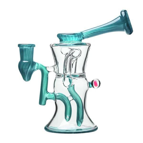 CALI BEAR GLASS: 8" COLOR ACCENTED GILCYCLER WITH ENCASED OPAL REALLY TEALLY