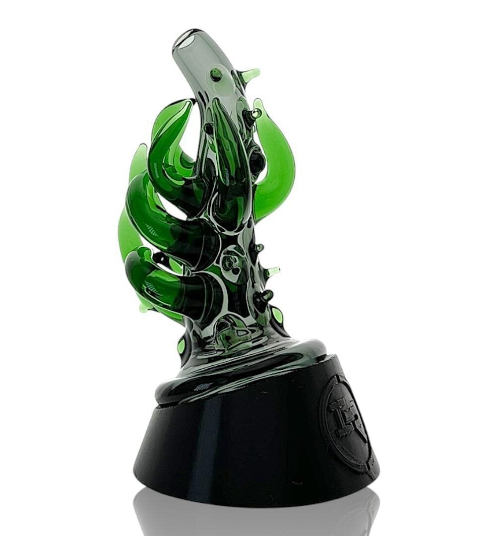 IRIDESCENT GLASS: SPIKE DRY TOP PUFFCO PEAK ATTACHMENT - TEAL BLACK WITH GREEN HORNS