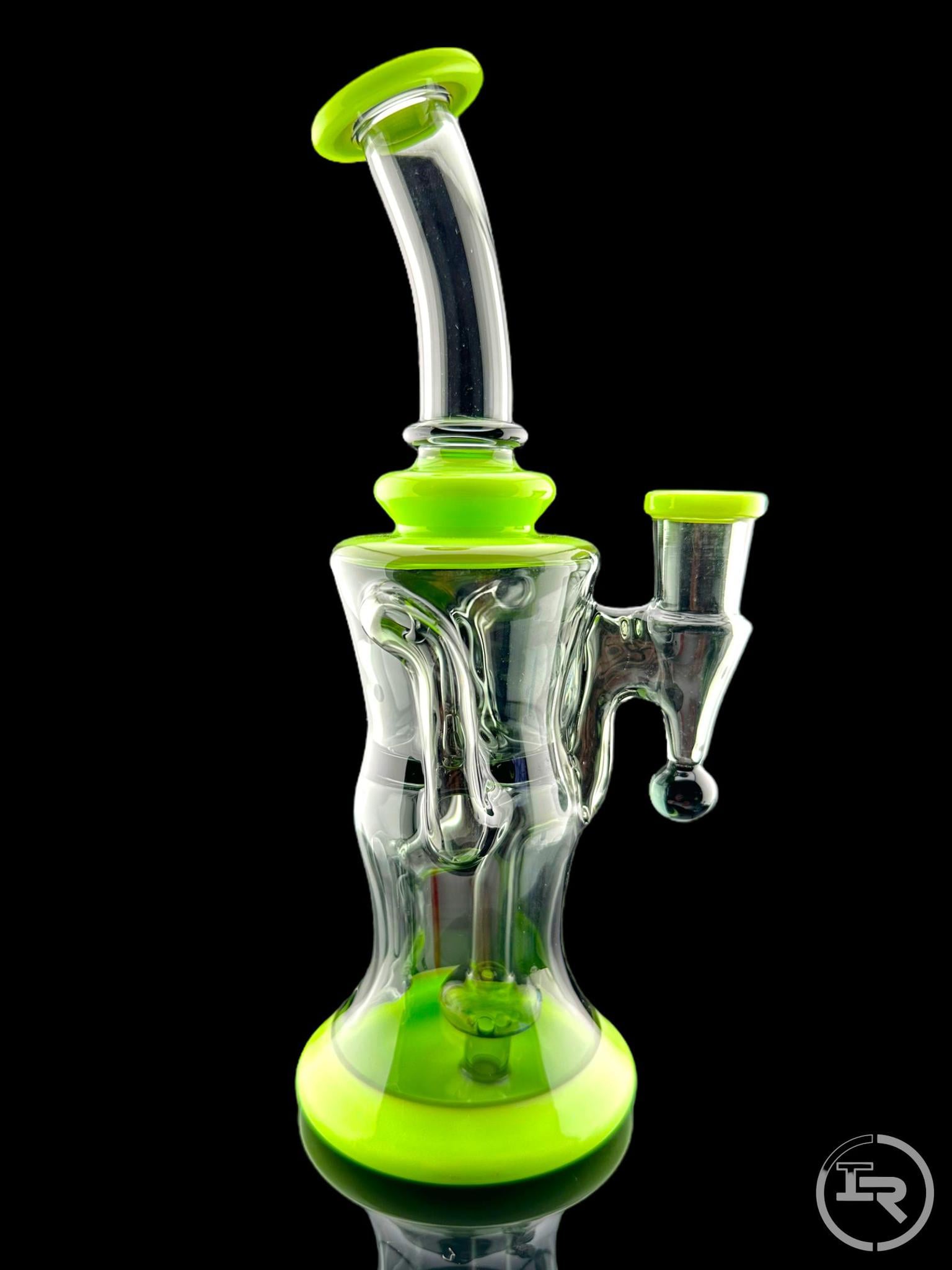 CALI BEAR GLASS: 8" COLORED GILCYCLER WITH ENCASED OPAL MILKY GREEN/TEAL BLACK - Image 5