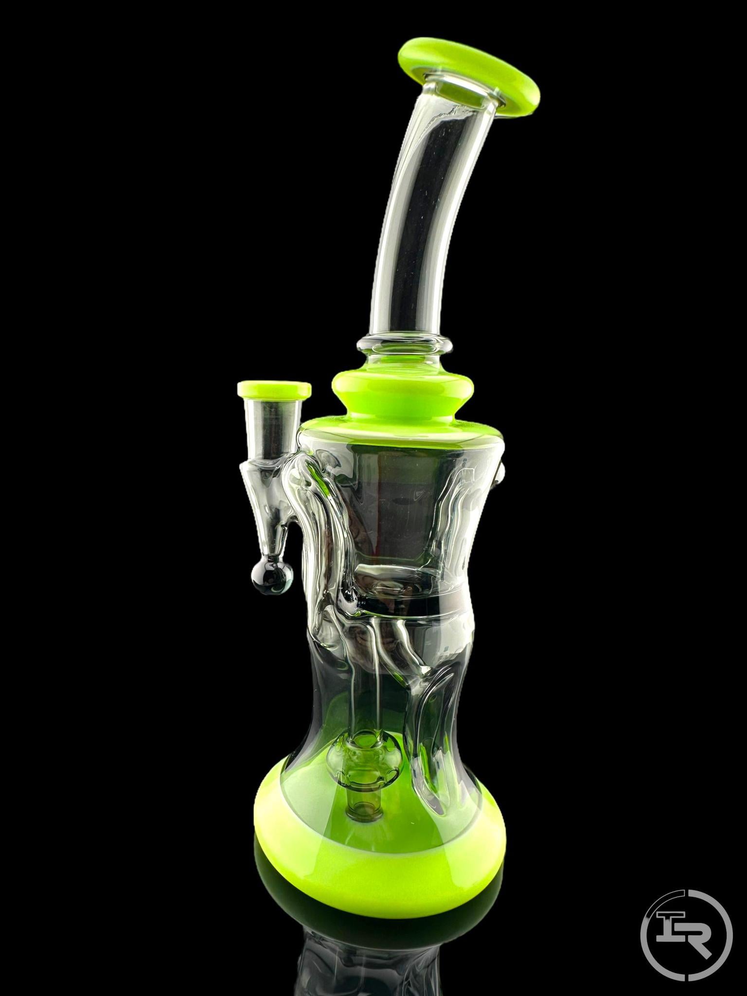 CALI BEAR GLASS: 8" COLORED GILCYCLER WITH ENCASED OPAL MILKY GREEN/TEAL BLACK - Image 6