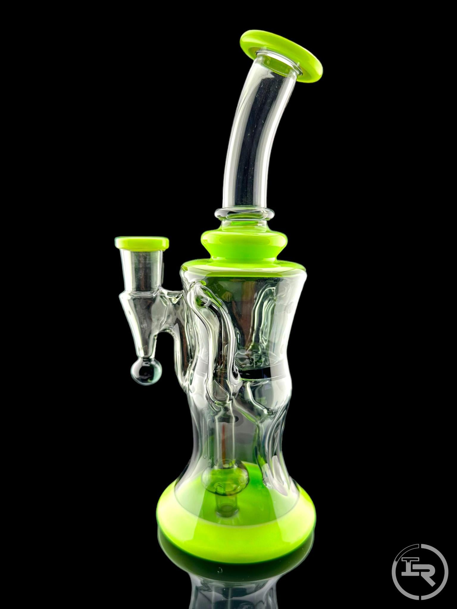 CALI BEAR GLASS: 8" COLORED GILCYCLER WITH ENCASED OPAL MILKY GREEN/TEAL BLACK - Image 3