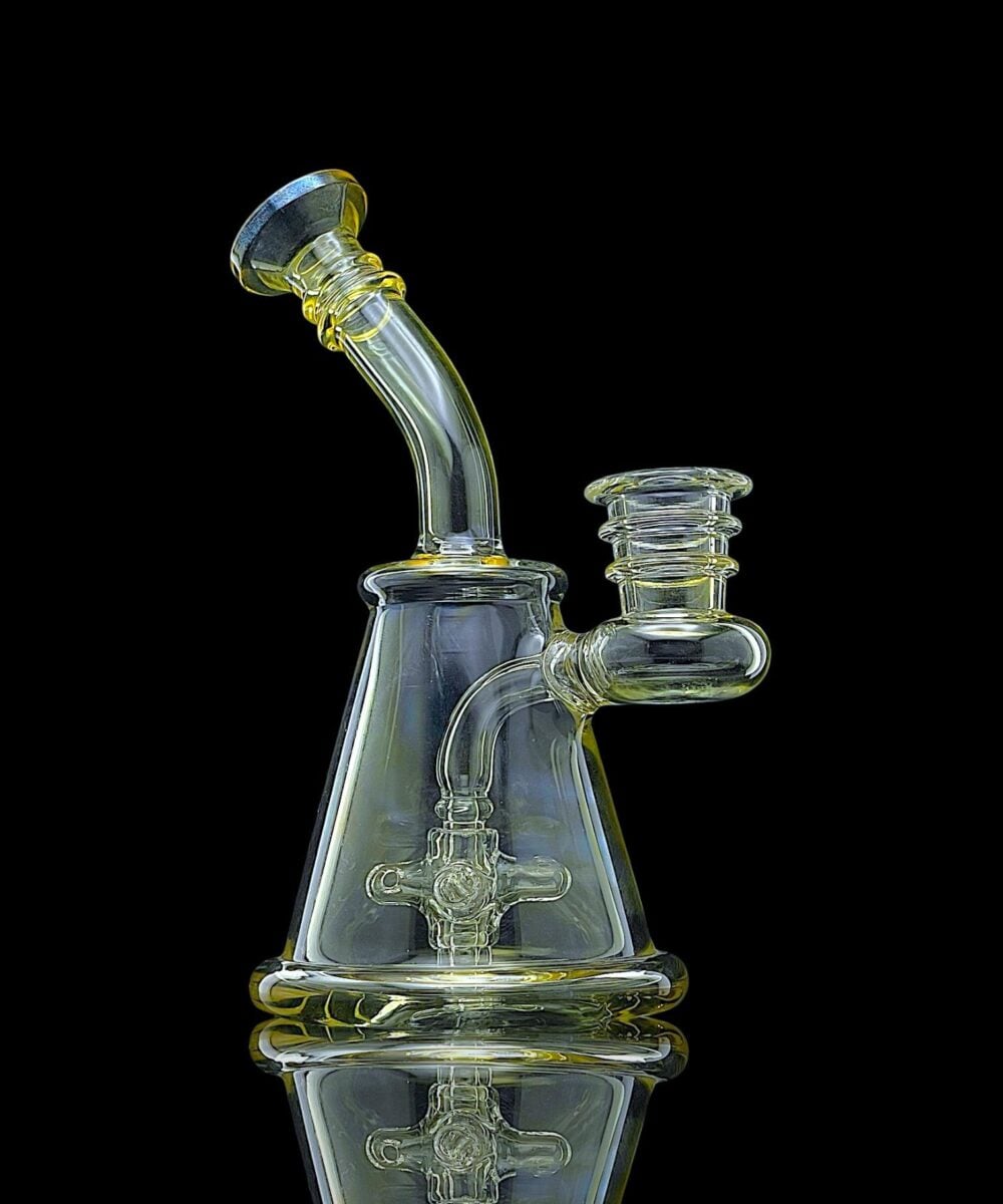 CALI BEAR GLASS: 4" WINDMILL SILVER FUME SESH RIG
