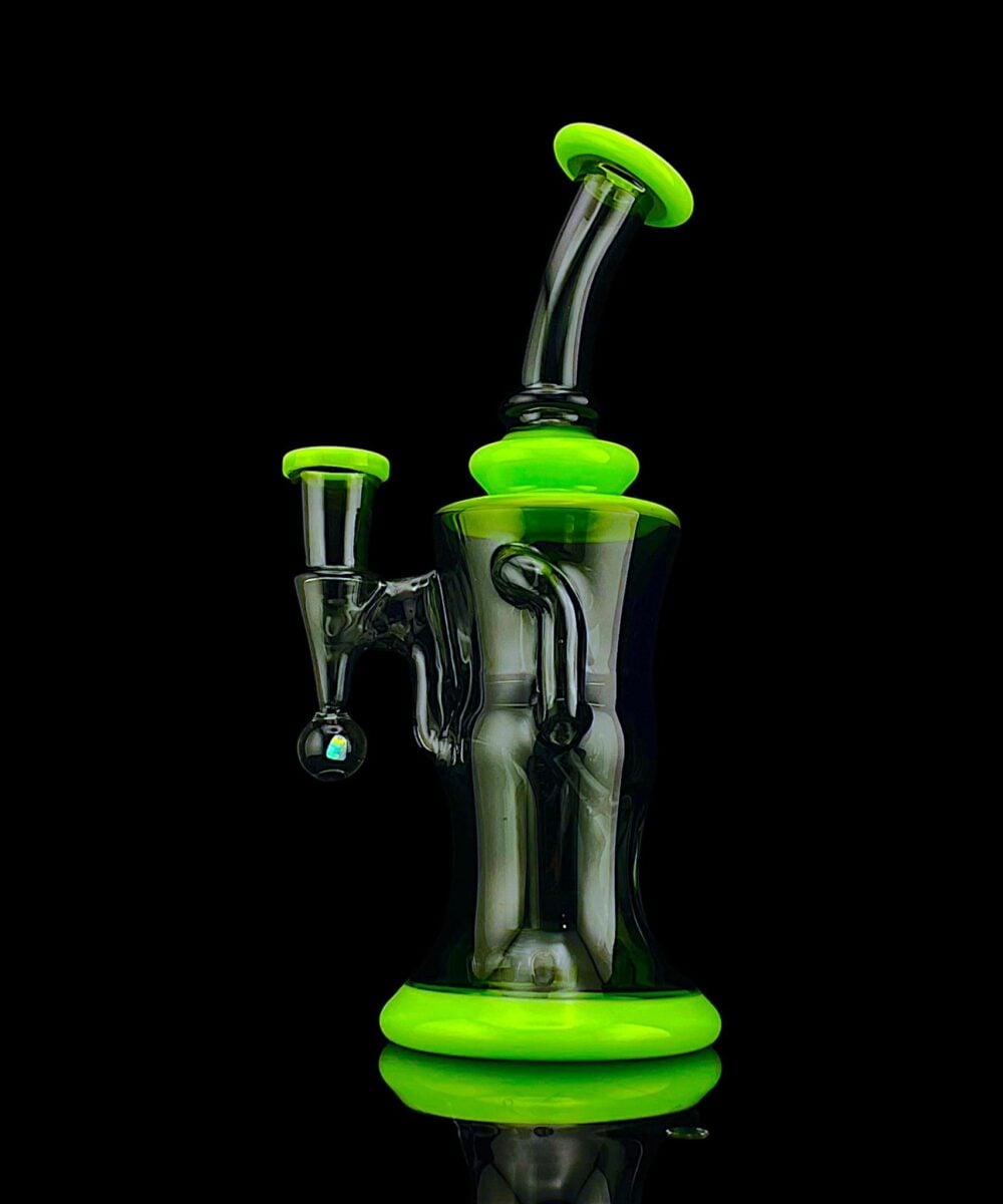 Alternative view of CALI BEAR GLASS: 8" COLORED GILCYCLER WITH ENCASED OPAL MILKY GREEN/TEAL BLACK