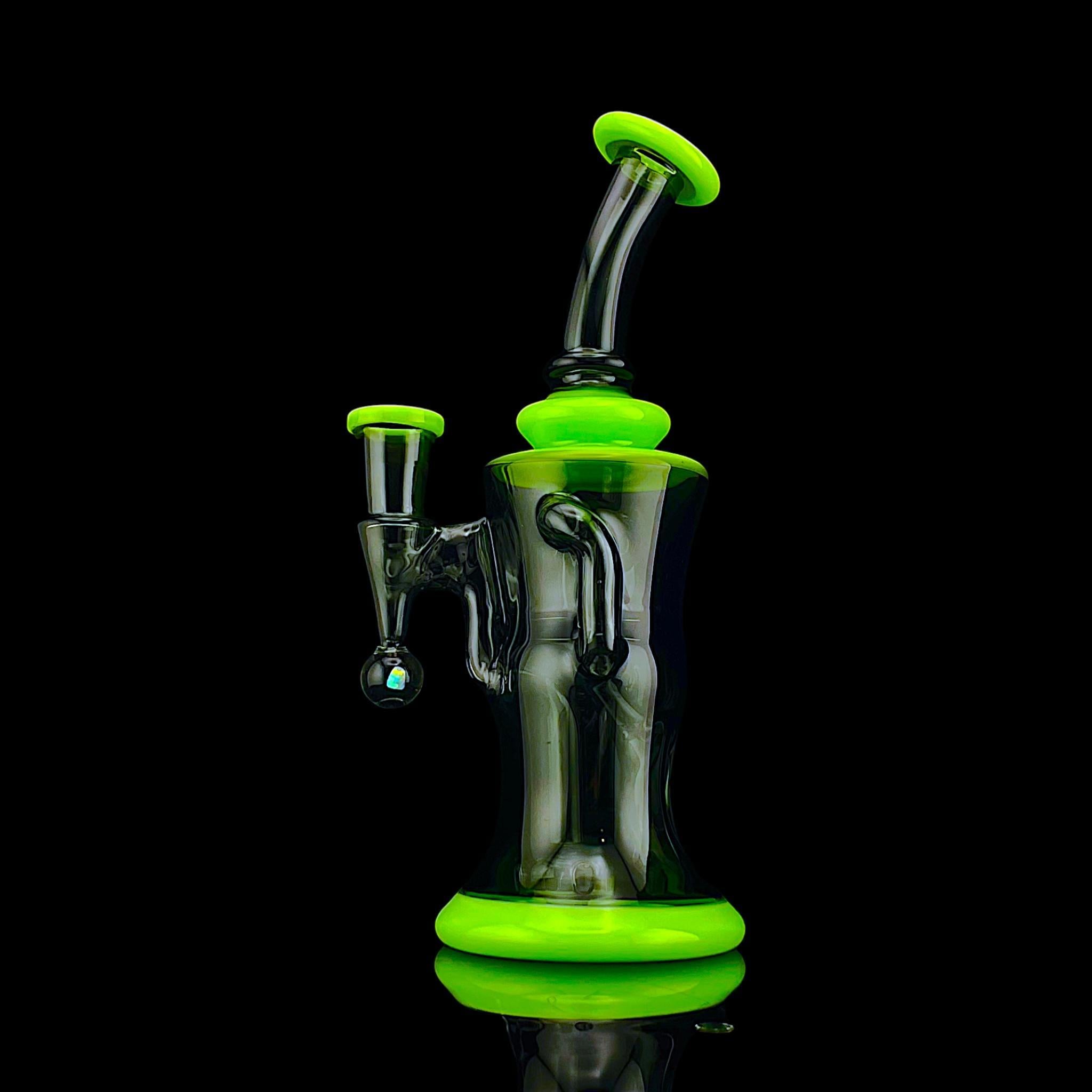 CALI BEAR GLASS: 8" COLORED GILCYCLER WITH ENCASED OPAL MILKY GREEN/TEAL BLACK - Image 2