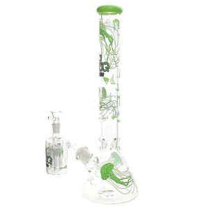 SMOQ GLASS: 18 INCH TALL LYRIC BEAKER JELLY FISH ART WITH ASH CATCHER WATERPIPE “SMOQ04”