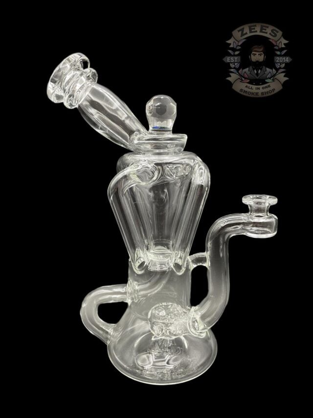 HEART AND MIND GLASS: CLEAR FLOATING FACETED ENCASED OPAL QUAD RECYCLER
