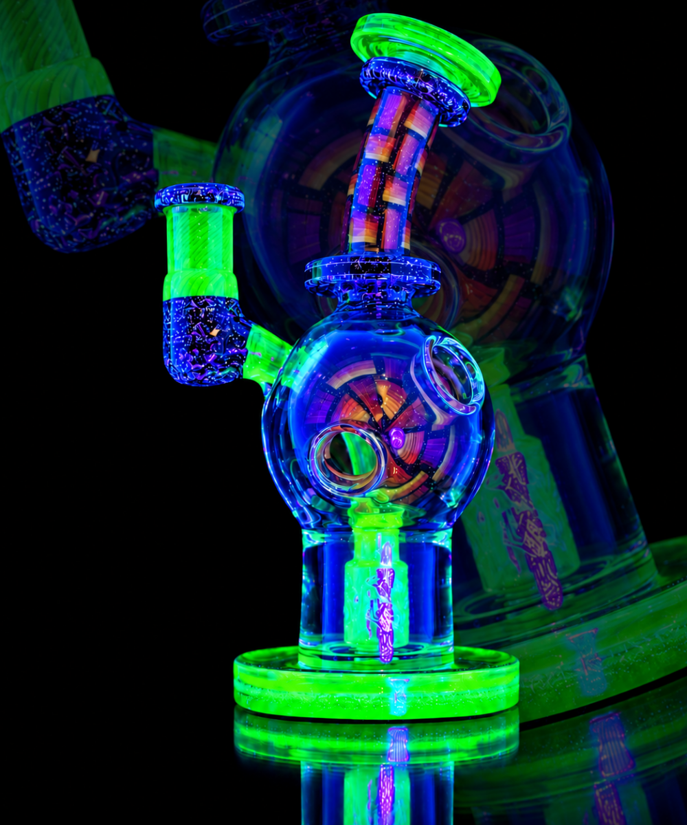 FATBOY GLASS: FULLY WORKED CITRINE UV CRUSHED OPAL EXO BALL RIG