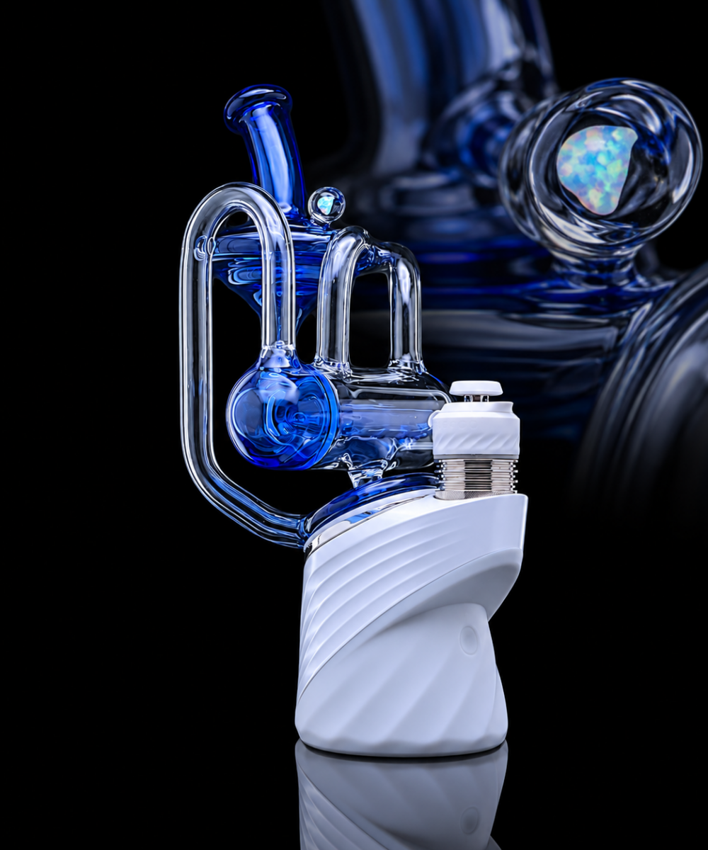 Alternative view of CALI BEAR GLASS: INLINE PERC RECYCLER PUFFCO PEAK GLASS ATTACHMENT